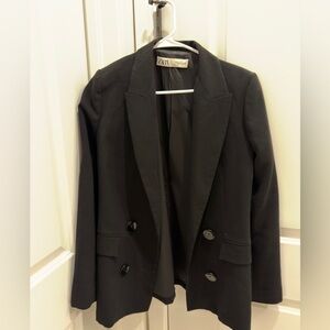 Zara Black Double-Breasted Tailored Blazer